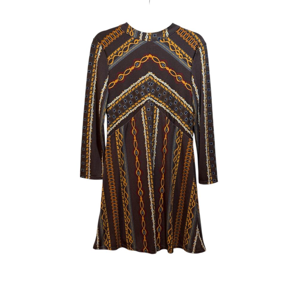Free People Stella mini dress Medium boho retro inspired print earth tones